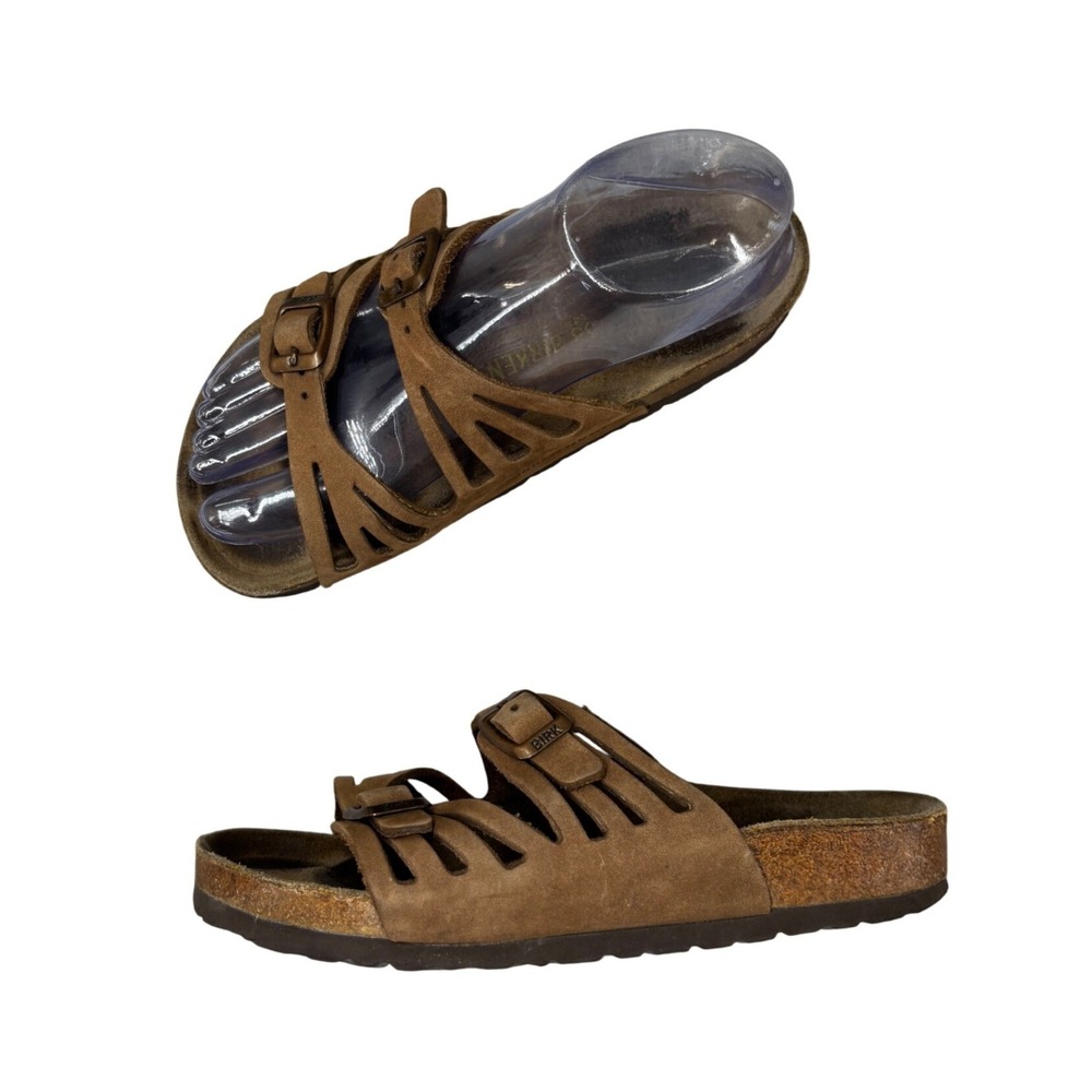 Birkenstock Granada Sandals Tan Brown Oiled Leather Buckle Slides Size EU 35